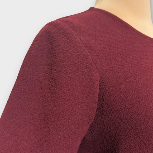 Madewell Boxy Crepe Textured Short Sleeve Blouse XS Burgundy Pleat Fall Classic - Picture 6 of 7
